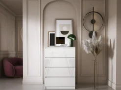 Cómoda com 4 gavetas: Branco Mate / Branco Brilhante, 70 x 39 x 101 cm