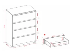 Cómoda com 4 gavetas: Branco Mate / Branco Brilhante, 70 x 39 x 101 cm