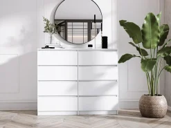 Cômoda com 8 gavetas: Branco Mate, 120 x 39 x 101 cm