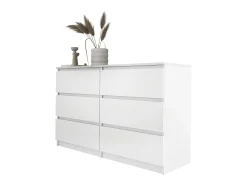 Cômoda com 6 gavetas: Branco Mate / Branco Mármore TOP, 120 x 78,5 x 39 cm