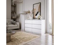 Cômoda com 6 gavetas: Branco Mate / Branco Mármore TOP, 120 x 78,5 x 39 cm