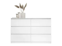 Cômoda com 6 gavetas: Branco Mate / Branco Mármore TOP, 120 x 78,5 x 39 cm