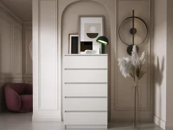 Cómoda com 5 gavetas: Branco mate, 70 x 39 x 125 cm