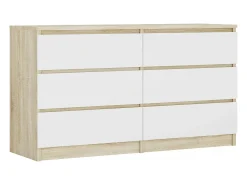Cômoda com 6 gavetas: Carvalho Sonoma / Branco Mate, 138 x 39 x 79 cm