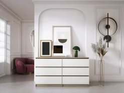 Cômoda com 6 gavetas: Carvalho Sonoma / Branco Mate, 138 x 39 x 79 cm