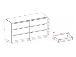 Cômoda com 6 gavetas: Carvalho Sonoma / Branco Mate, 138 x 39 x 79 cm