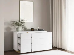 Cómoda com 6 gavetas de cor branca e natural - NAPOLI II