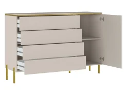 Cómoda com 4 gavetas e 1 armário bege e dourado VUKIA de Pascal Morabito