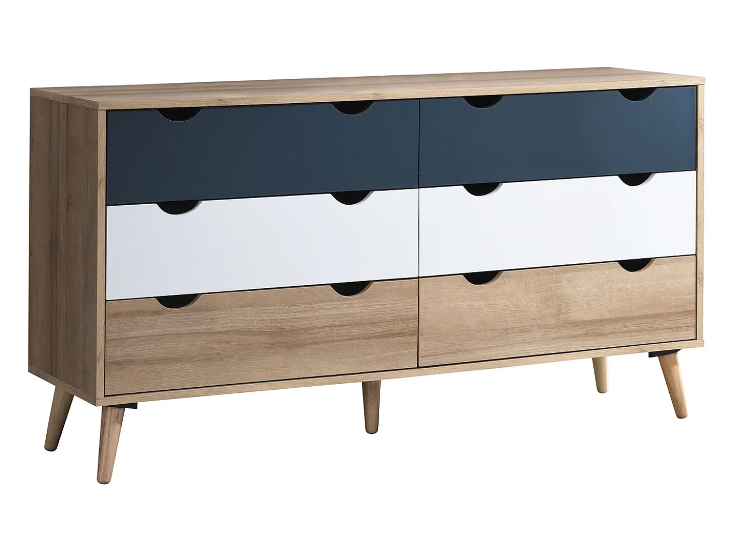 Cômoda com 6 gavetas em branco natural e azul marinho - LURVIA