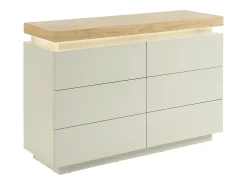 Cômoda com 6 gavetas em mdf lacado com LEDs cores natural e bege - HALO