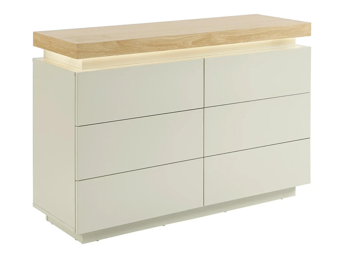 Cômoda com 6 gavetas em mdf lacado com LEDs cores natural e bege - HALO