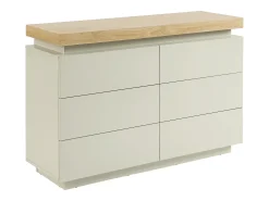 Cômoda com 6 gavetas em mdf lacado com LEDs cores natural e bege - HALO
