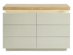 Cômoda com 6 gavetas em mdf lacado com LEDs cores natural e bege - HALO