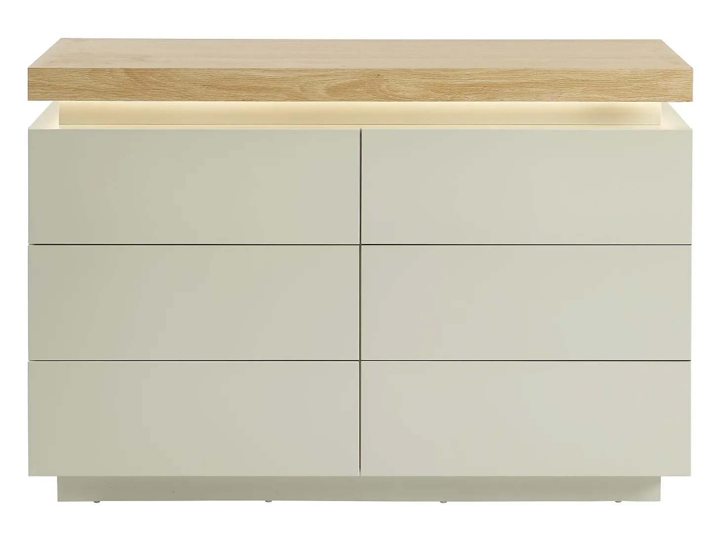 Cômoda com 6 gavetas em mdf lacado com LEDs cores natural e bege - HALO