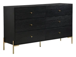 Cómoda com 6 gavetas em MDF e metal cor preta e dourada - MILAVIA