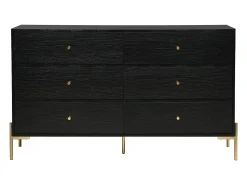 Cómoda com 6 gavetas em MDF e metal cor preta e dourada - MILAVIA