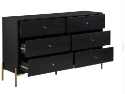 Cómoda com 6 gavetas em MDF e metal cor preta e dourada - MILAVIA