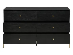 Cómoda com 6 gavetas em MDF e metal cor preta e dourada - MILAVIA