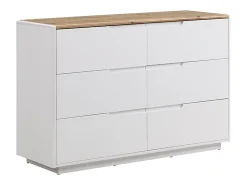 Cômoda com 6 gavetas em MDF, acabamento em laca branca e carvalho - AMANI