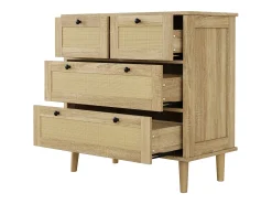 Cômoda com 4 gavetas em rattan e pés de madeira maciça, ideal para quarto ou sala de estar, 80x80x40cm