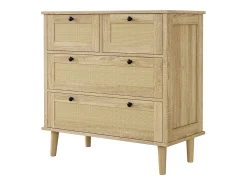 Cômoda com 4 gavetas em rattan e pés de madeira maciça, ideal para quarto ou sala de estar, 80x80x40cm