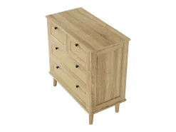 Cômoda com 4 gavetas em rattan e pés de madeira maciça, ideal para quarto ou sala de estar, 80x80x40cm