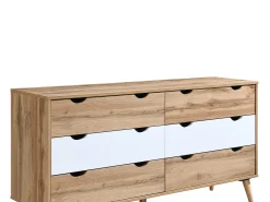 Cômoda com 6 gavetas em tons naturais e branco - LURVIA