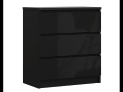 Cômoda com 3 gavetas, preto fosco / preto brilhante, 70 x 39 x 79 cm