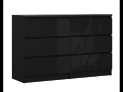 Cômoda com 6 gavetas: Preto fosco / Preto brilhante, 120 x 39 x 79 cm