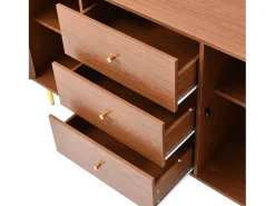 Cômoda com 2 portas e 3 gavetas, padrão rattan, MDF + aglomerado + metal, cor nogueira - H90/L150/D40 cm