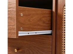 Cômoda com 2 portas e 3 gavetas, padrão rattan, MDF + aglomerado + metal, cor nogueira - H90/L150/D40 cm