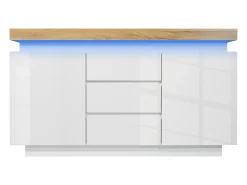 Cômoda com 2 portas e 3 gavetas - 140 x 39 x 81 cm - LEDs - Aglomerado - para sala, quarto - Branco