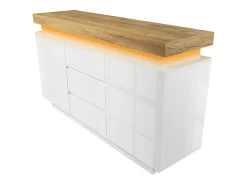 Cômoda com 2 portas e 3 gavetas - 140 x 39 x 81 cm - LEDs - Aglomerado - para sala, quarto - Branco