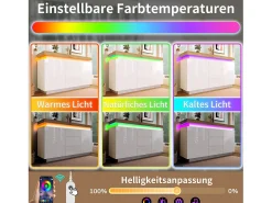Cômoda com 2 portas e 3 gavetas - 140 x 39 x 81 cm - LEDs - Aglomerado - para sala, quarto - Branco