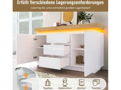 Cômoda com 2 portas e 3 gavetas - 140 x 39 x 81 cm - LEDs - Aglomerado - para sala, quarto - Branco