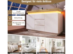 Cômoda com 2 portas e 3 gavetas - 140 x 39 x 81 cm - LEDs - Aglomerado - para sala, quarto - Branco