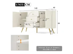 Cômoda com 2 portas e 3 gavetas, 140 x 40 x 84 cm, Aglomerado + metal, Branco Creme
