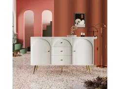 Cômoda com 2 portas e 3 gavetas, 140 x 40 x 84 cm, Aglomerado + metal, Branco Creme