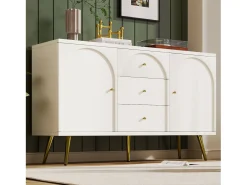 Cômoda com 2 portas e 3 gavetas, 140 x 40 x 84 cm, Aglomerado + metal, Branco Creme