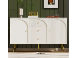 Cômoda com 2 portas e 3 gavetas, 140 x 40 x 84 cm, Aglomerado + metal, Branco Creme