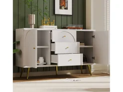 Cômoda com 2 portas e 3 gavetas, 140 x 40 x 84 cm, Aglomerado + metal, Branco Creme