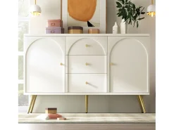 Cômoda com 2 portas e 3 gavetas, 140 x 40 x 84 cm, Aglomerado + metal, Branco Creme