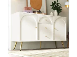 Cômoda com 2 portas e 3 gavetas, 140 x 40 x 84 cm, Aglomerado + metal, Branco Creme