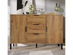Cômoda com 2 portas e 3 gavetas, 120 x 40 x 76 cm, Aglomerado + metal, Carvalho escuro