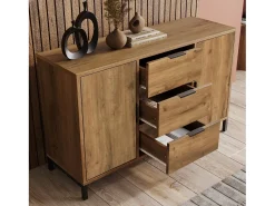 Cômoda com 2 portas e 3 gavetas, 120 x 40 x 76 cm, Aglomerado + metal, Carvalho escuro