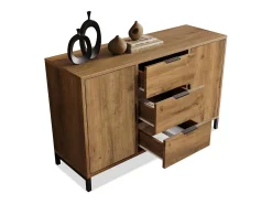 Cômoda com 2 portas e 3 gavetas, 120 x 40 x 76 cm, Aglomerado + metal, Carvalho escuro