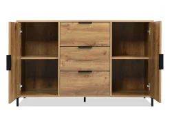 Cômoda com 2 portas e 3 gavetas, 120 x 40 x 76 cm, Aglomerado + metal, Carvalho escuro