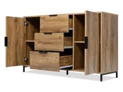 Cômoda com 2 portas e 3 gavetas, 120 x 40 x 76 cm, Aglomerado + metal, Carvalho escuro