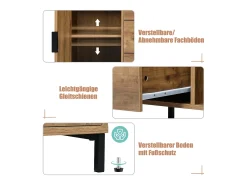 Cômoda com 2 portas e 3 gavetas, 120 x 40 x 76 cm, Aglomerado + metal, Carvalho escuro