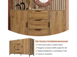 Cômoda com 2 portas e 3 gavetas, 120 x 40 x 76 cm, Aglomerado + metal, Carvalho escuro